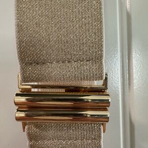 Gold-Accented Beige Stretch Belt - Women Accessories